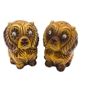 Vtg Ceramic Anthropomorphic Puppy Dog Salt & Pepper Shakers Googly Eyes Japan